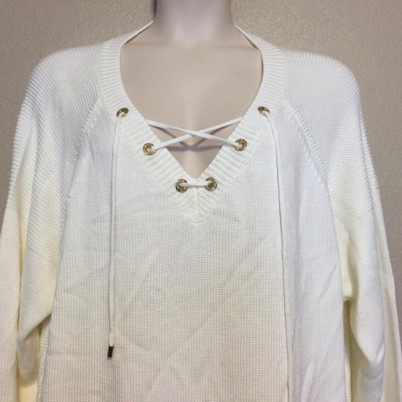 NWT Calvin Klein Women's White Laced-Up Grommet Mix Sweater Plus Size 1X - Picture 4 of 13
